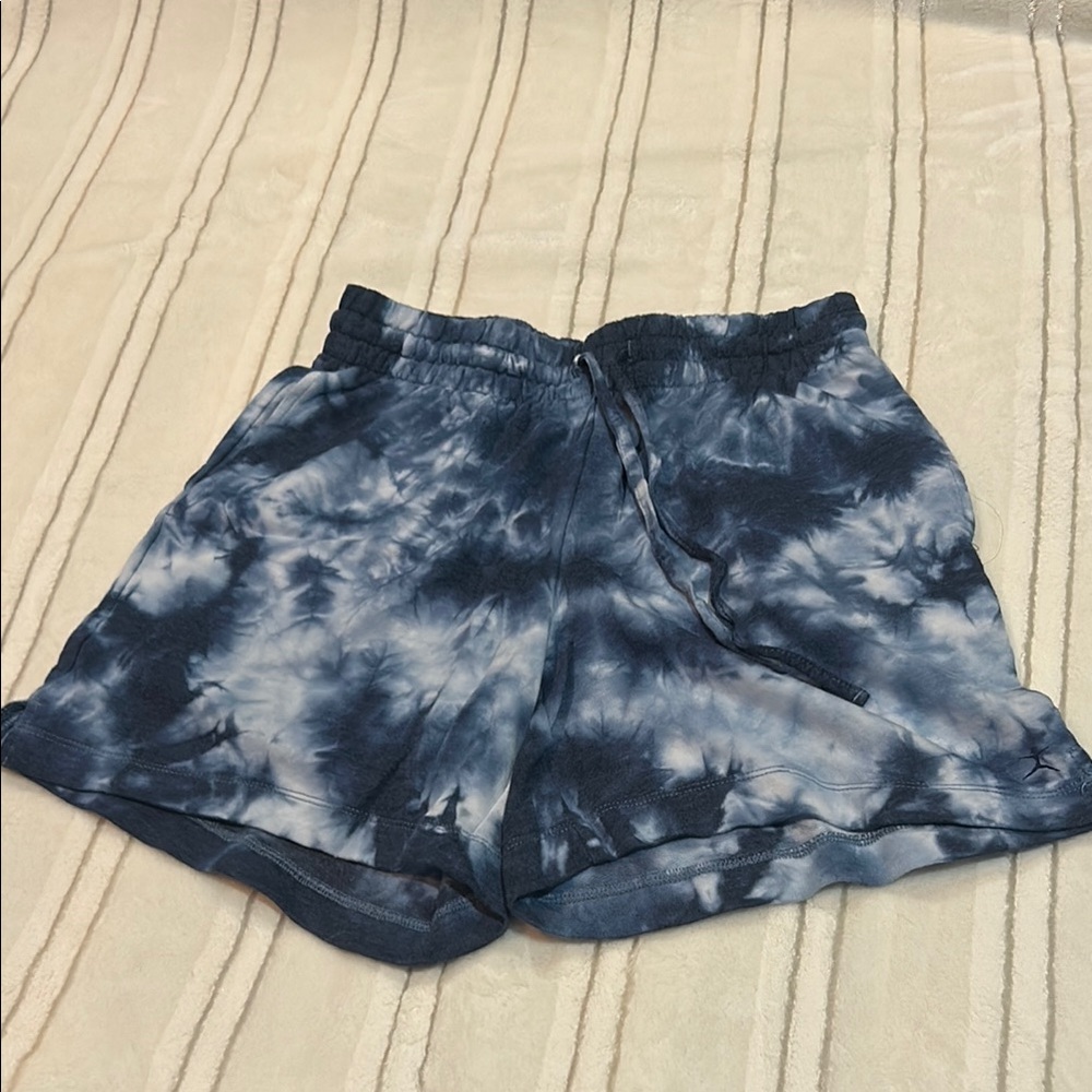 Danskin Blue and White Athletic Shorts with Tie-Dye Pattern
